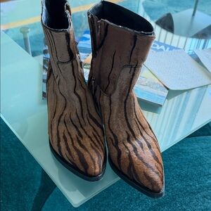 Saint Laurent Brown Zebra Pattern Boots